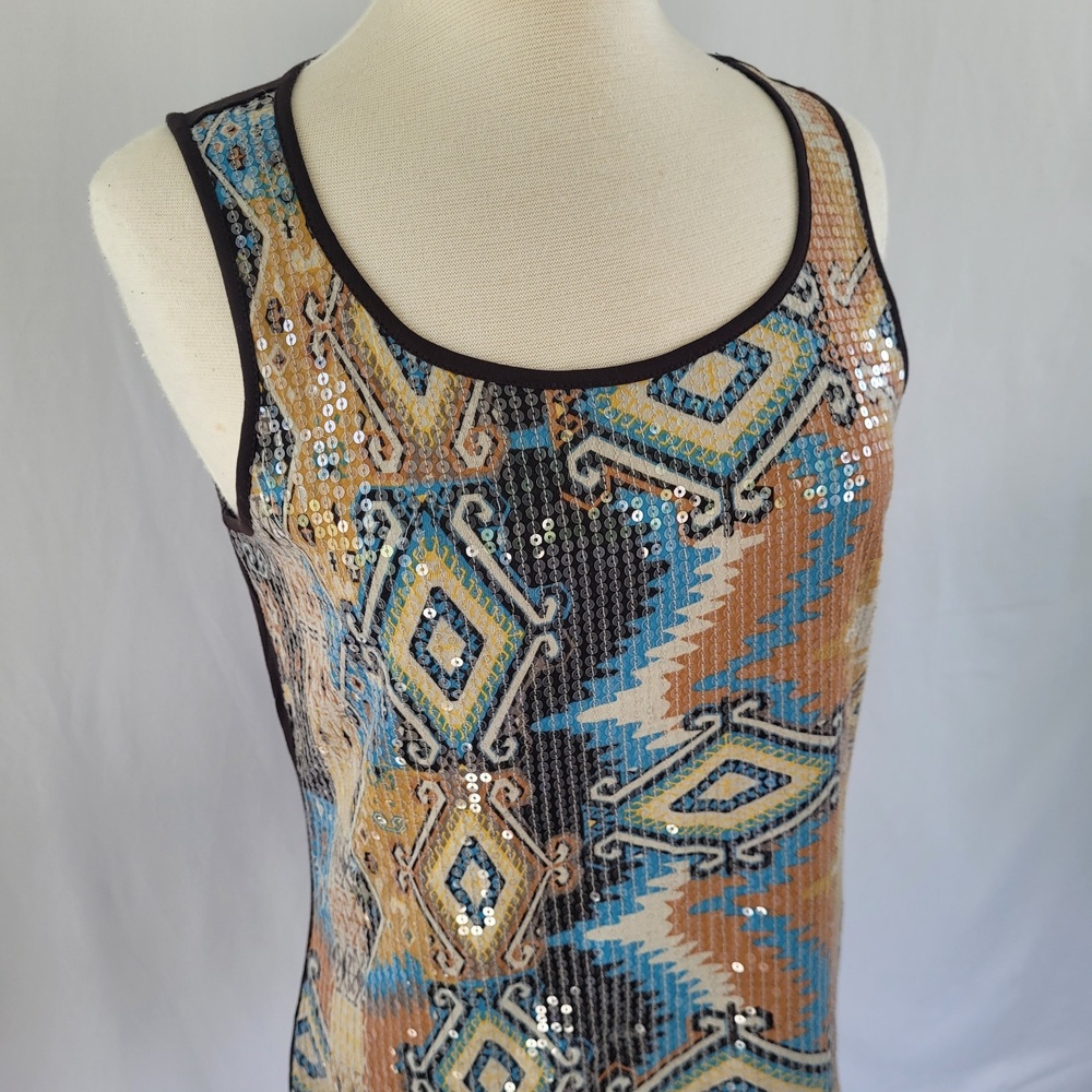 Chico's Western Sequin Tank Top Brown size 1 (Medium) - Picture 2 of 11
